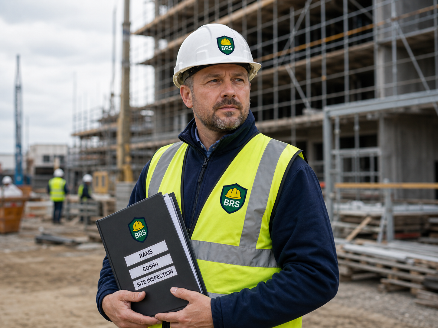 Construction safety consultant reviewing site documents